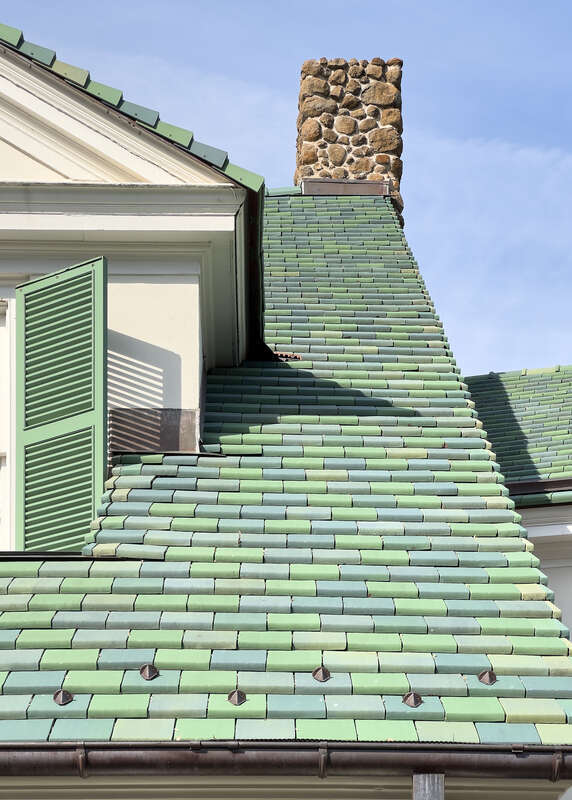 Green terracotta tile by Ludowici Roof Tile on Reynolda House, Winston-Salem, North Carolina, United States