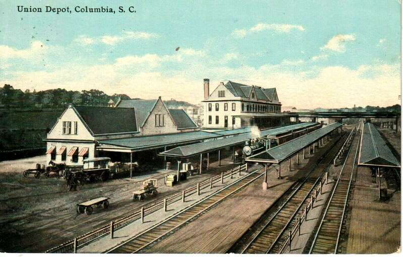 Postcard of Union Depot in Columbia, South Carolina circa 1907-1912.