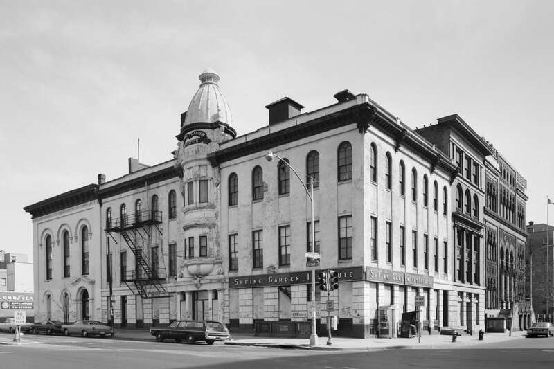 The Spring Garden Institute at 823-25 North Broad Street, Philadelphia, Pennsylvania.  Building built about 1851 to designs of Stephen Decatur Button, torn down in 1972.