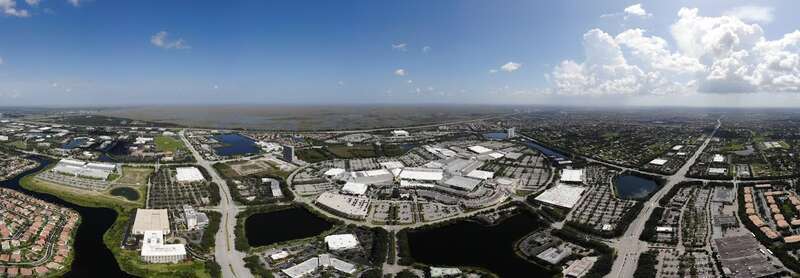 Sawgrass Mills Mall ariel panoramic shot.