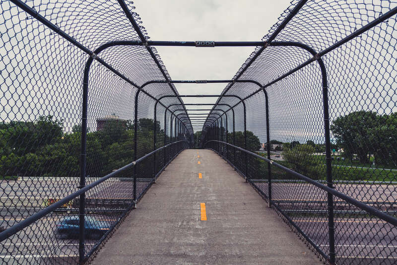 Pedestrian and bike bridge over Interstate 94/694 near Centennial Park in Brooklyn Center, Minnesota.