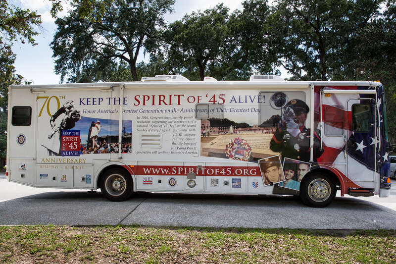 The Spirit of '45 Express is traveling throughout America to help publicize Spirit of '45 Day and promote interest in commemorating the 70th anniversary of the end of World War II.  The tour is stopping at every site where the &quot;Lone Sailor&quot; statue