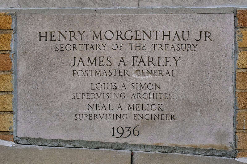 Cornerstone of the former United States Post Office in Springdale, Arkansas, United States.