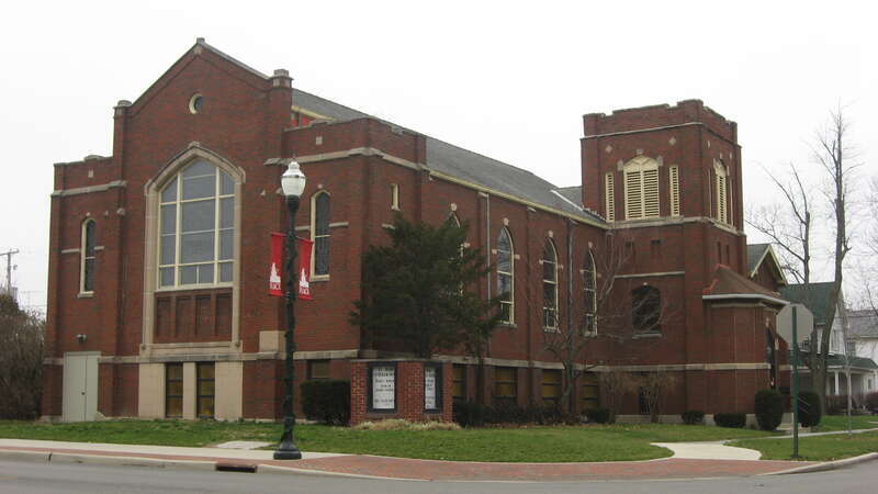 Front and eastern side of St. Mark's Lutheran Church, located at 125 S. Johnson Street in Ada, Ohio, United States.