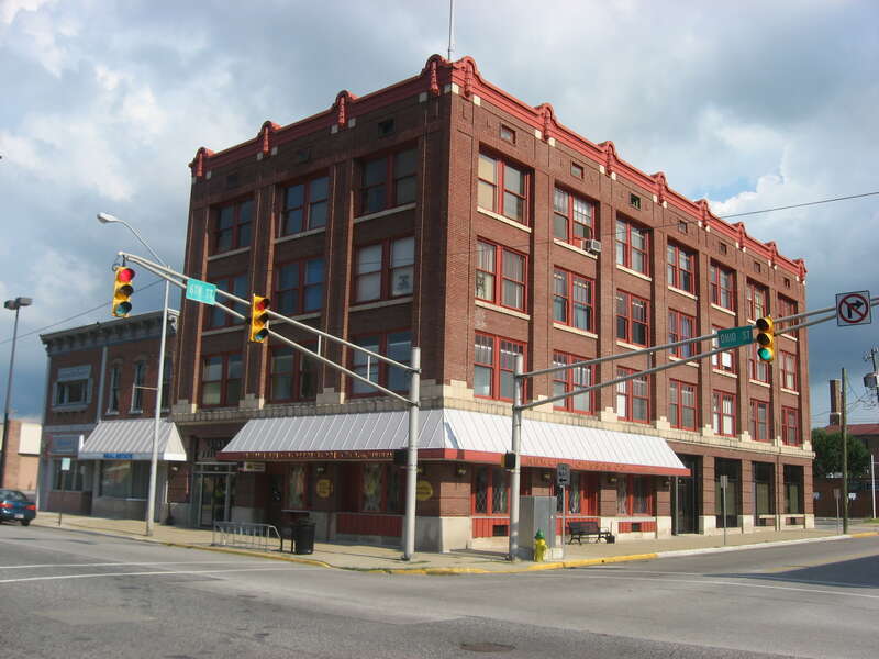 Front and western side of the Star Building, located at 601-603 Ohio Street in Terre Haute, Indiana, United States.  Built in 1912, it is listed on the National Register of Historic Places.