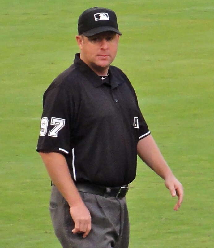 MLB umpire Todd Tichenor at Sun Life Stadium during a Marlins - Reds game, 2011.