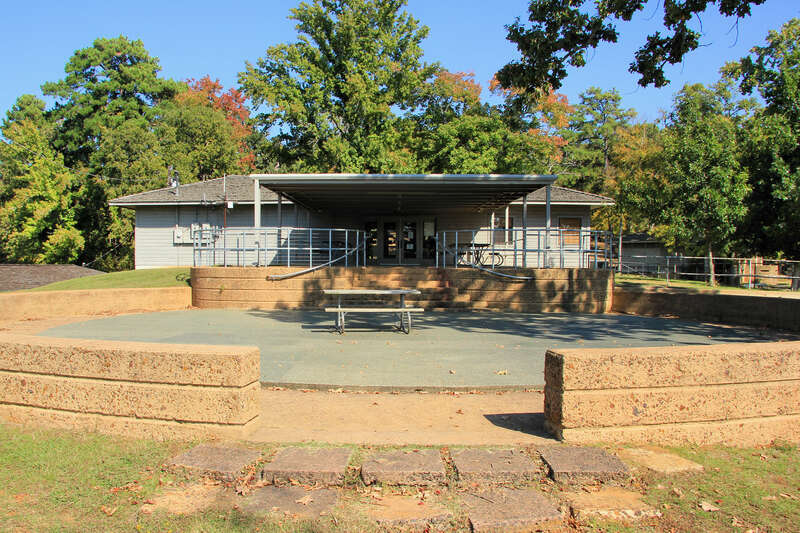 Tyler State Park combination building and terrace in Smith County, Texas. The Civilian Conservation Corps built both the building and the dance terrace.
