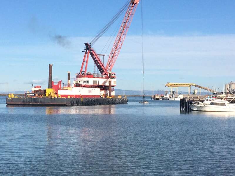 Valhalla dredging Redwood Creek at the Port of Redwood City to maintain and increase depth for cargo ships.