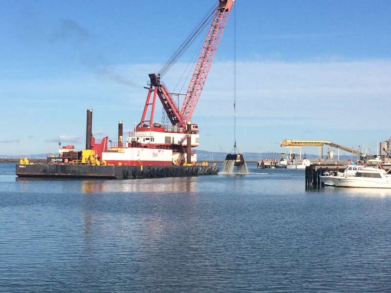 Valhalla dredging Redwood Creek at the Port of Redwood City to maintain and increase depth for cargo ships.