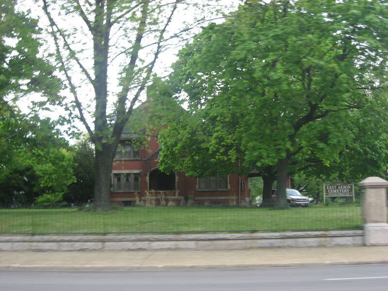 Front of Viall Lodge, located at 1135 E. Market Street (State Route 18) at the East Akron Cemetery in Akron, Ohio, United States.  Built in 1912, it is listed on the National Register of Historic Places.