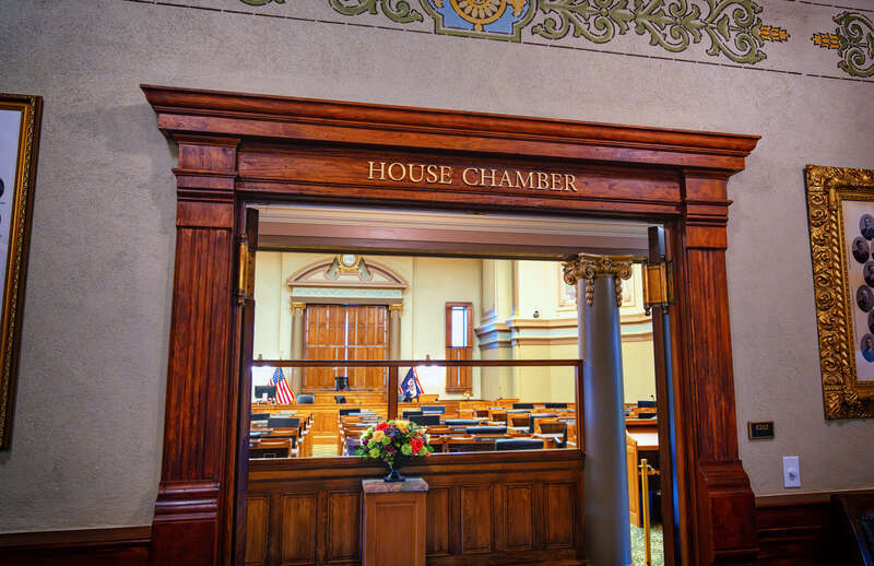 The Wyoming House of Representatives chamber at the Wyoming State Capitol in Cheyenne.