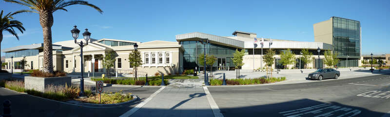 Milpitas Library, which works in the historic Milpitas Grammar School (built 1915).  Milpitas, California, USA.