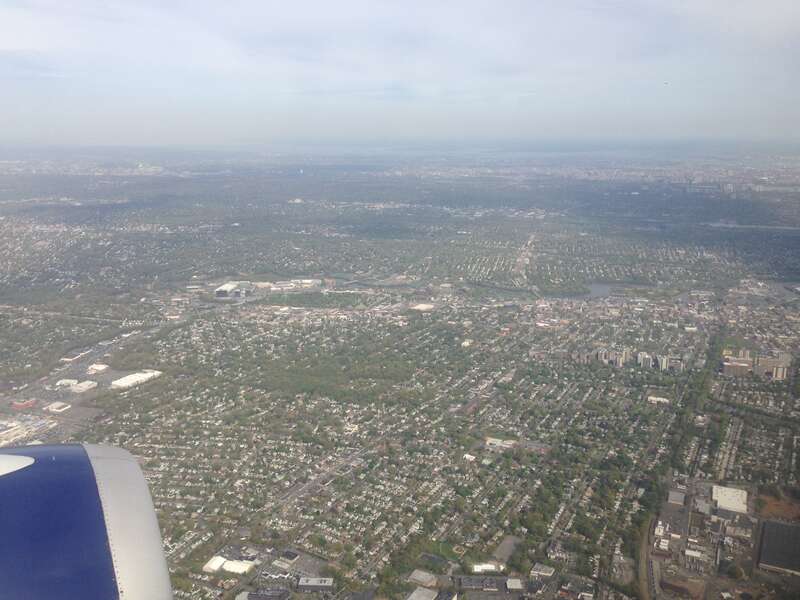 View of Hackensack, New Jersey from an airplane heading for Newark Liberty International Airport