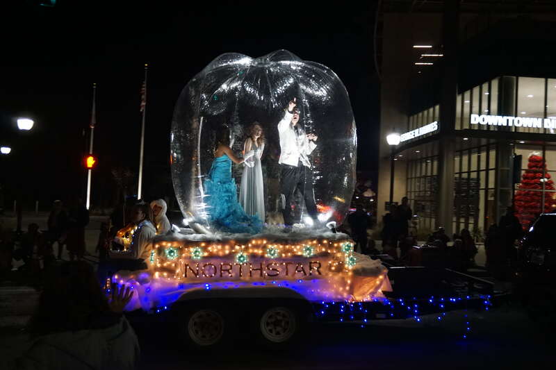 The Northstar snow globe float in the 2019 Arlington Holiday Lights Parade in Arlington, Texas (United States).