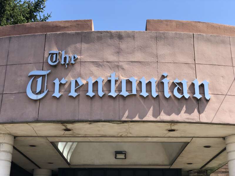 Sign above the front entrance of the former headquarters of the Trentonian (now occupied by Summit Gypsum Supply) along Southard Street in Trenton, Mercer County, New Jersey