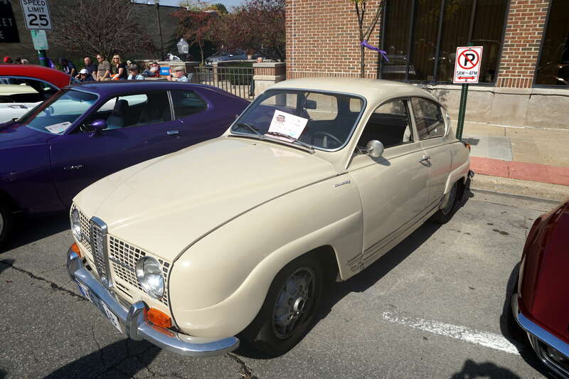 A 1968 Saab 96 on display at the 2024 Downtown West Allis Classic Car Show in West Allis, Wisconsin (United States).
