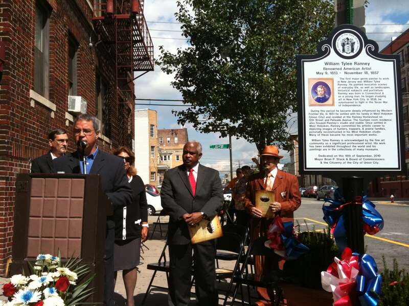 Dedication ceremony in Union City, New Jersey for a historical marker honoring painter William Ranney, who lived in Union City (when it was formerly West Hoboken), September 18, 2010. The marker, which is the fourth one Union City has dedicated for