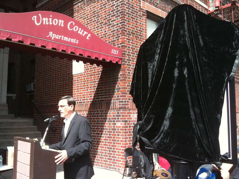 Dedication ceremony in Union City, New Jersey for a historical marker honoring painter William Ranney, who lived in Union City (when it was formerly West Hoboken), September 18, 2010. The marker, which is the fourth one Union City has dedicated for