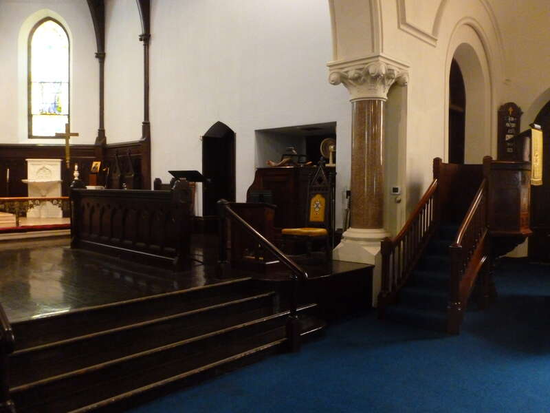 The left (east) side of the altar in Saint Anne's Episcopal Church.  Located at 8 Kirk Street, Lowell, Massachusetts.