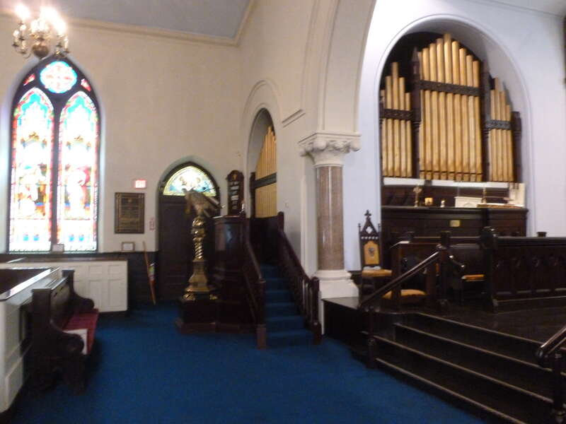 The right (west) side of the alter in Saint Anne's Episcopal Church.  Located at 8 Kirk Street, Lowell, Massachusetts.