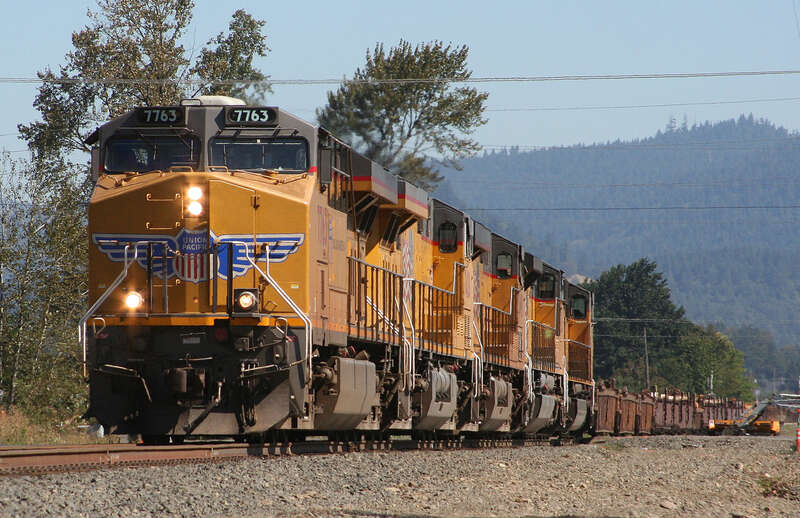 Ahead of the inspection train was this unit train of empty container cars bound for the NW.