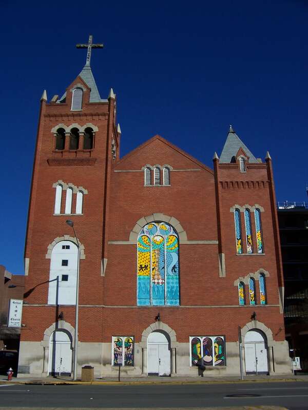 West Elevation of the NRHP-listed Bethel A.M.E. Church in Columbia, South Carolina, without clouds.