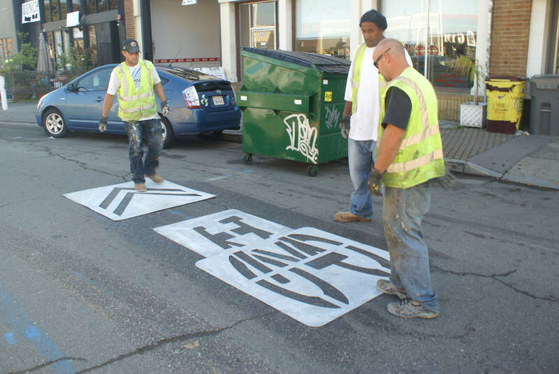 Our awesome DPW workers laying down a sharrow!