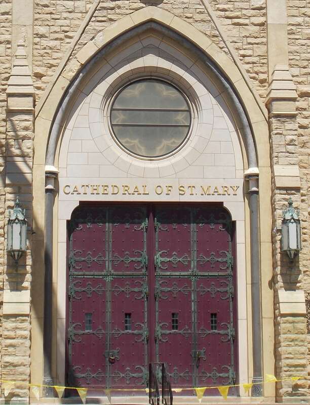 The main entrance into the Cathedral of St. Mary in Peoria Illinois.