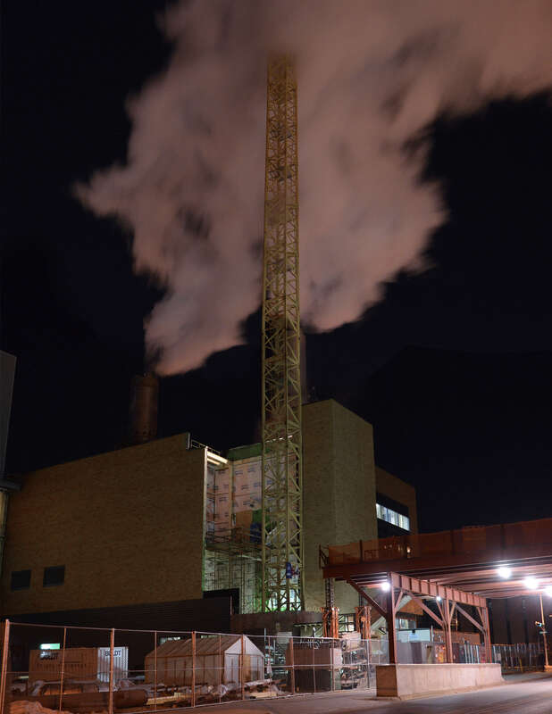 Charter Street power plant in Madison, Wisconsin operating on a cold night in January 2013