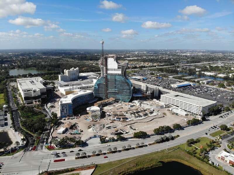 Construction progress of the Seminole Hard Rock Cafe and Resort.