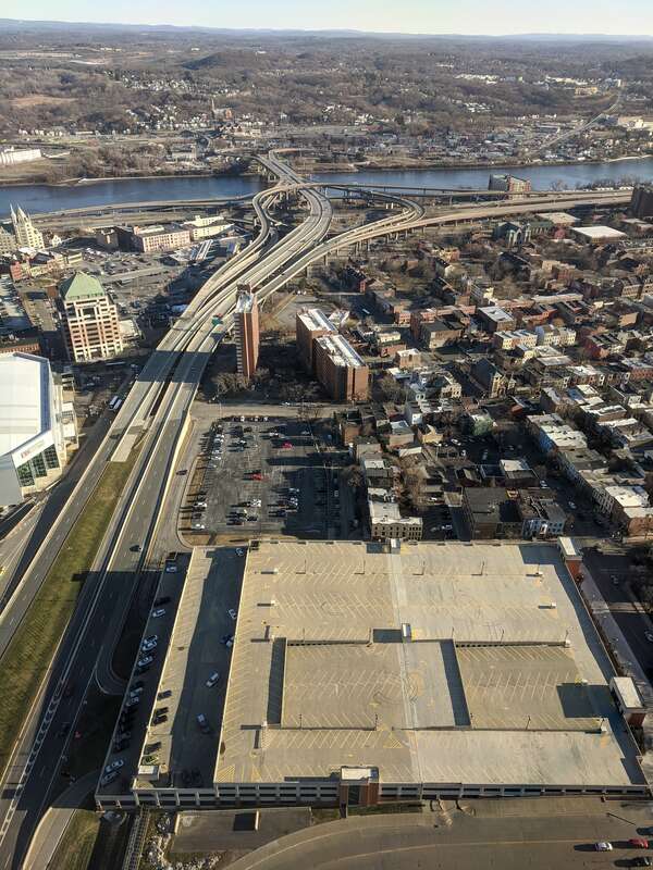 South Mall Arterial, Albany looking east from the Erastus Corning Tower observation deck