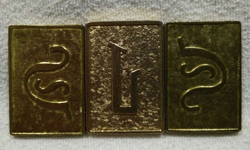 Cubit Prop. Set of 3. Battlestar Galactica (1978 TV series). Showing stylized Initial &quot;G&quot; (left and right), stylized Initial &quot;L&quot; (middle).