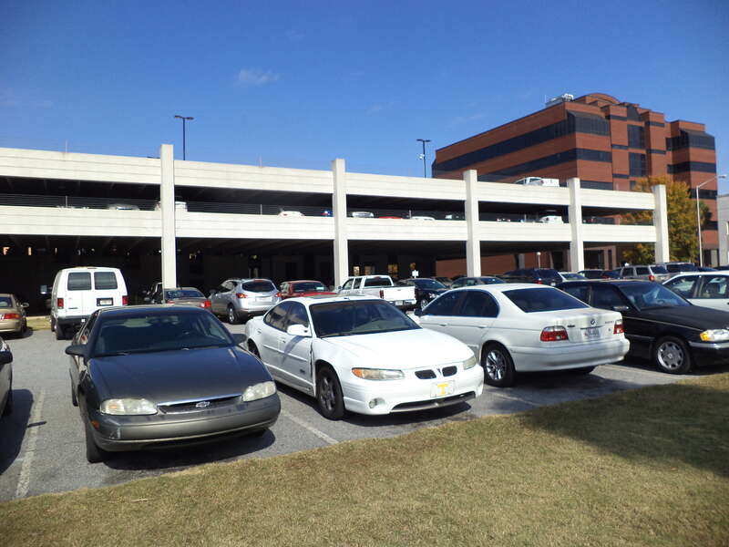 Dougherty Government Center (East face) and parking garage, Albany, Dougherty County, Georgia