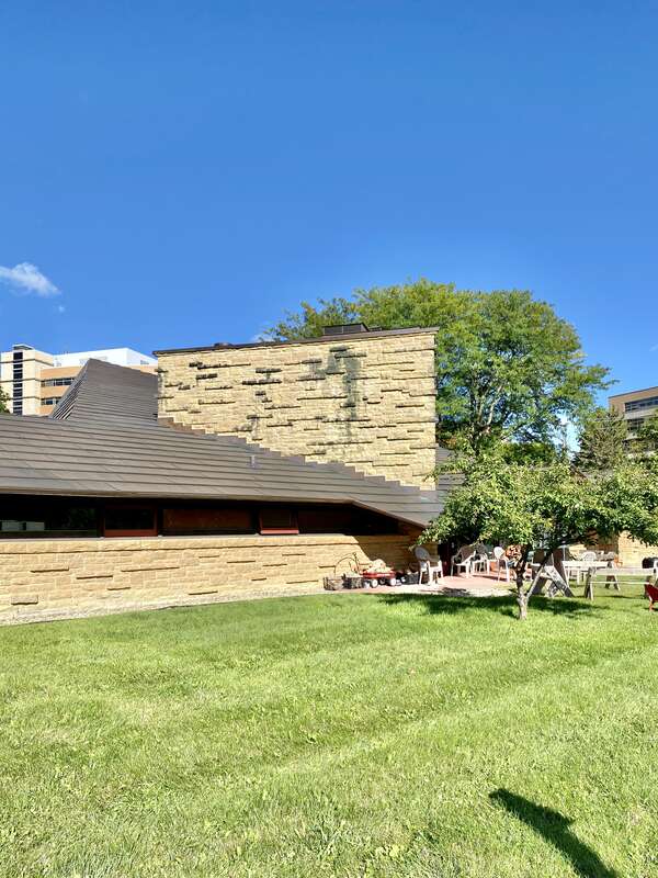 Built in 1949-1951, this Modern building was designed by Frank Lloyd Wright and Marshall Erdman to house the First Unitarian Society of Madison, utilizing a strong emphasis on the geometry of triangles in its design.  The First Unitarian Society of
