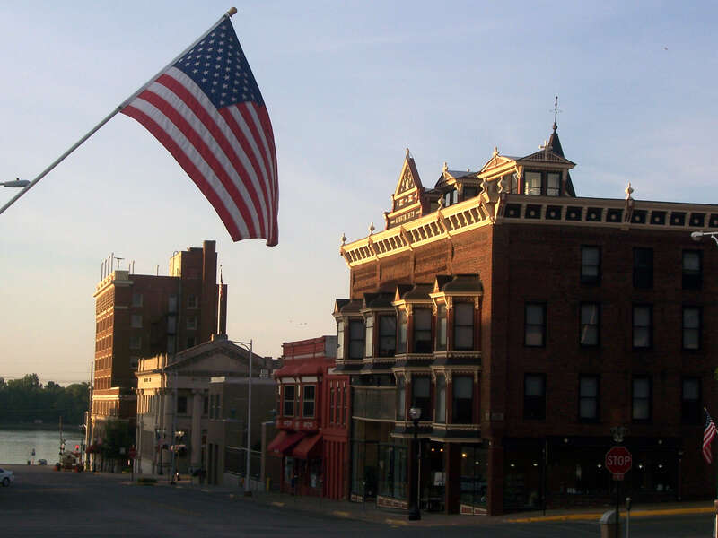 Downtown Muscatine, looking towards the Mississippi River. Photo by me, Henry.