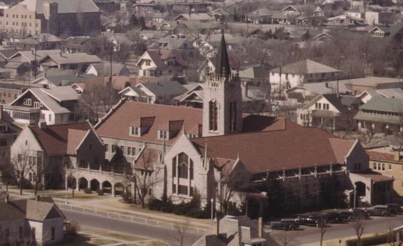 Looking southwest from the Santa Fe Building at First Presbyterian Church in Amarillo, Texas - photo from March, 1943.