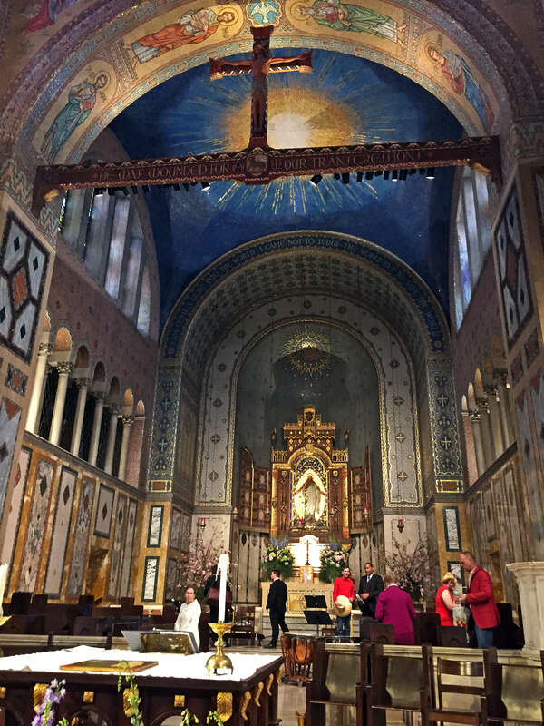The interior of St. John's Cathedral (Episcopal) in Los Angeles on Easter morning, 2019. The Romanesque Revival church was consecrated in 1925.