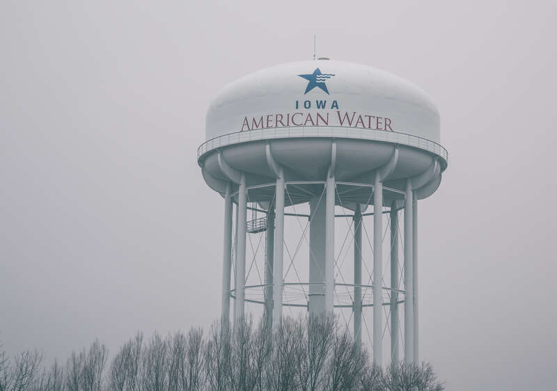 An Iowa American Water Company water tower near West Kimberly Road and Northwest Boulevard in Davenport, Iowa.