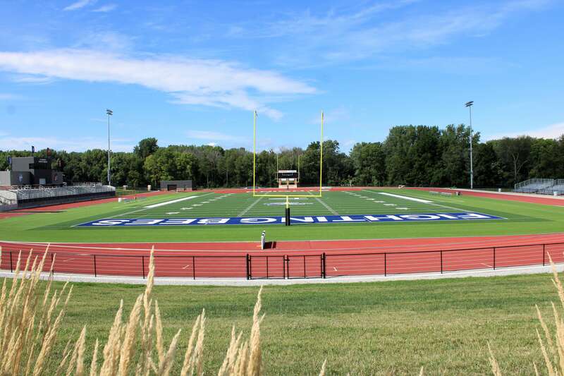 Jack and Pat Bush Stadium at Assumption High School in Davenport, Iowa. As of 2022, the stadium is not fully completed. While Assumption uses it for home football games, St. Ambrose University does not. They will begin using it once permanent