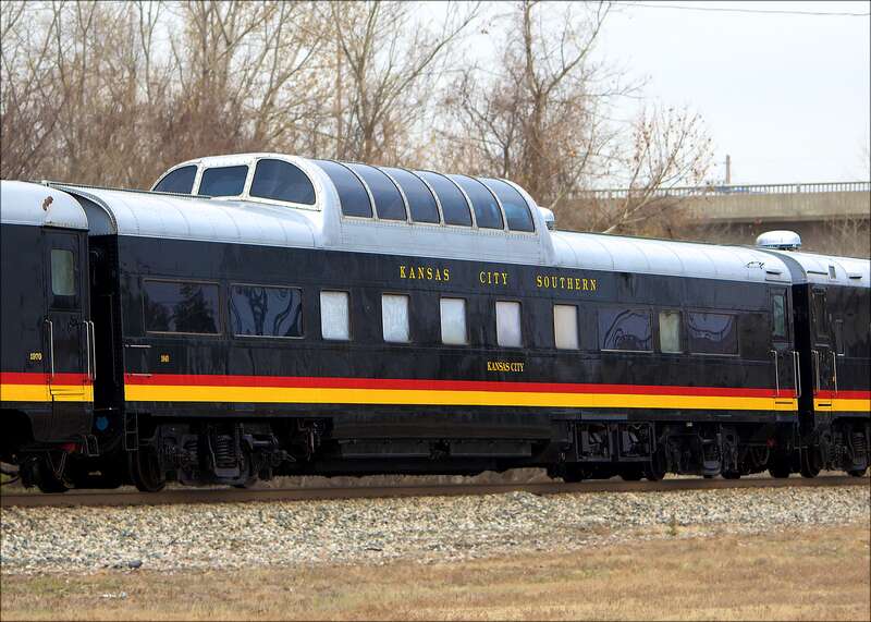 Kansas City Southern &quot;Kansas City&quot;. Original description: The dome car &quot;Kansas City&quot; arrives in Joplin with the KCS Holiday Express train.