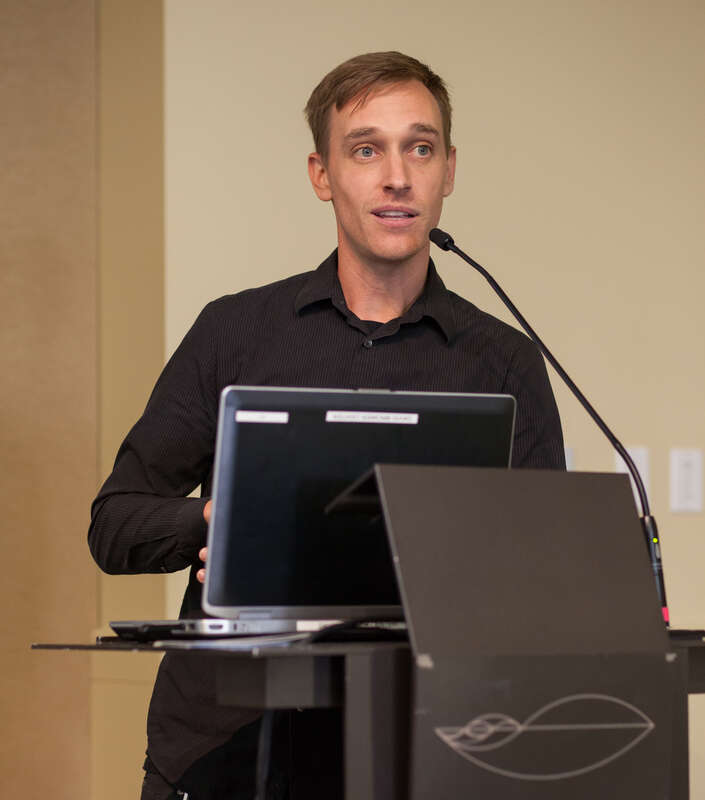 Keegan Kuhn speaks at Cow-Con, the Cowspiracy conference, Berkeley, September 2016.