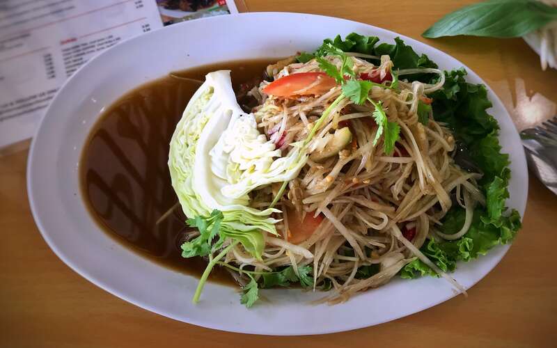 Papaya salad Lao style. Mamas Asian Noodle House, Fresno CA