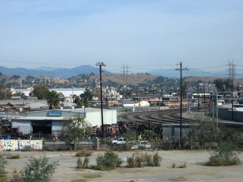 East view from the Gold Line light rail, just north of Union Station, Los Angeles.
