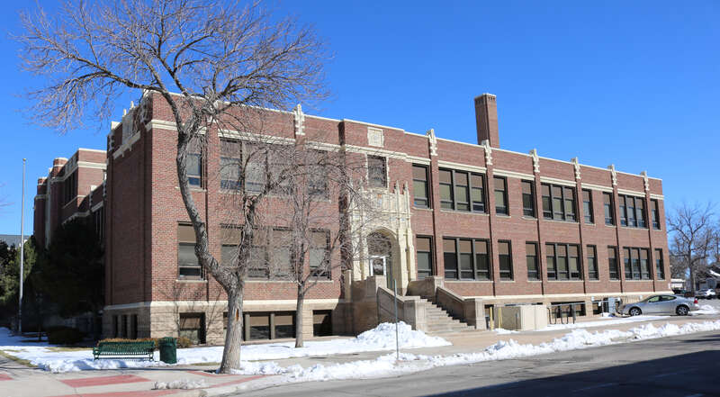 The Lulu McCormick Junior High School, located at 2001 Capitol Avenue in Cheyenne, Wyoming. Currently known as the Emerson Building, the property houses the offices of the Administrative Department
of the Wyoming State Government.