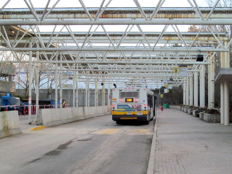 MBTA route 236 bus at Braintree station in December 2015