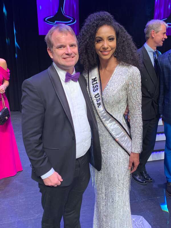 Miss USA Cheslie Kryst and Judge Louis Sola at Miss North Carolina Pageant