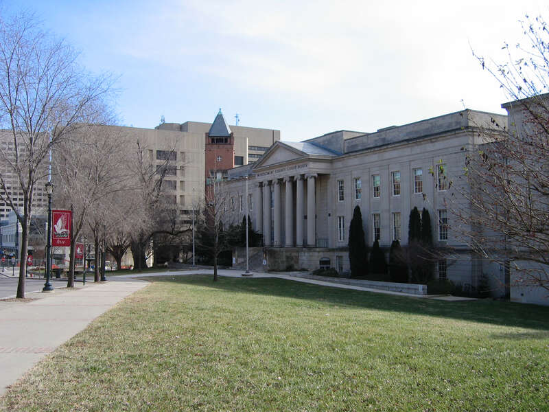 View of three buildings in the Montgomery County Courthouse Historic District in Rockville, Maryland: &quot;Grey Courthouse&quot; in the foreground, &quot;Red Brick Courthouse&quot; in the middle ground, and the Judicial Center in the background.As of 2025 the Grey
