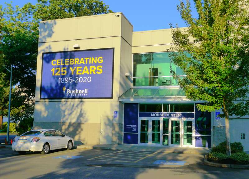 Bushnell University is located just west on the University of Oregon campus in Eugene, Lane County, Oregon, USA.