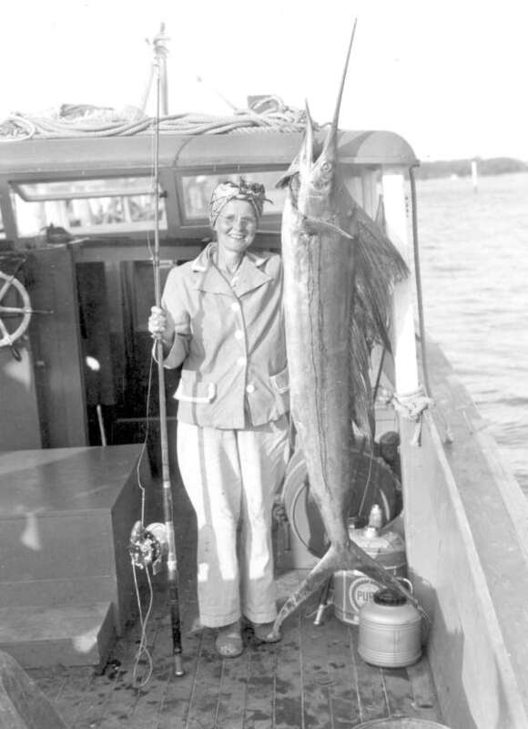 Local call number: c006313
Title: [Mrs. Nannie Boaz poses with her catch of 40-pound sailfish in the boat: Daytona Beach, Florida]
Physical descrip: 1 photoprint: b&amp;amp;w; 4 x 3 in.
General note: Mrs. Boaz was from Nashville, Tennessee. The fish she