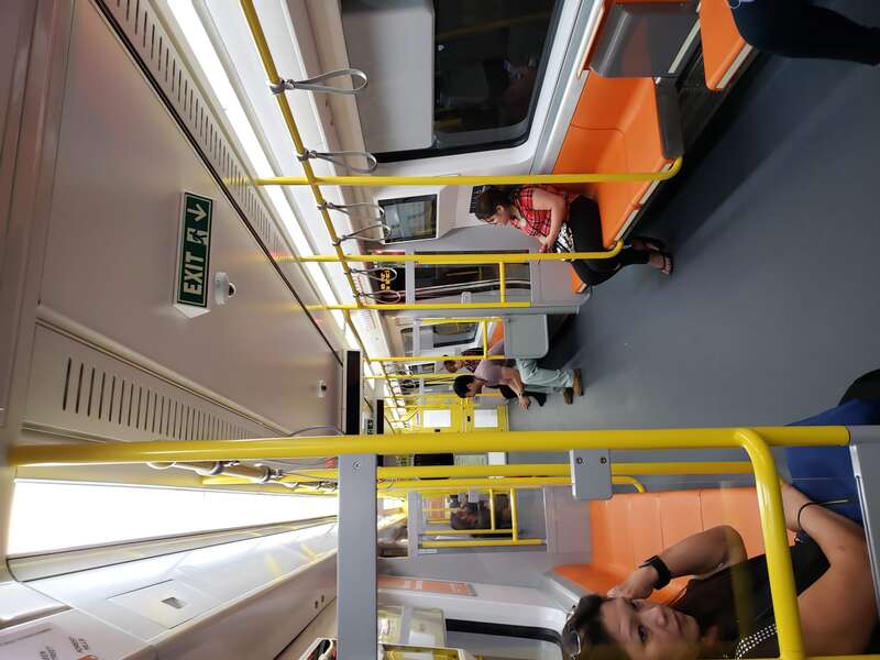 The first new set of MBTA Orange Line cars produced by CRRC (Orange Line #14 vehicles) on the second day of revenue service.